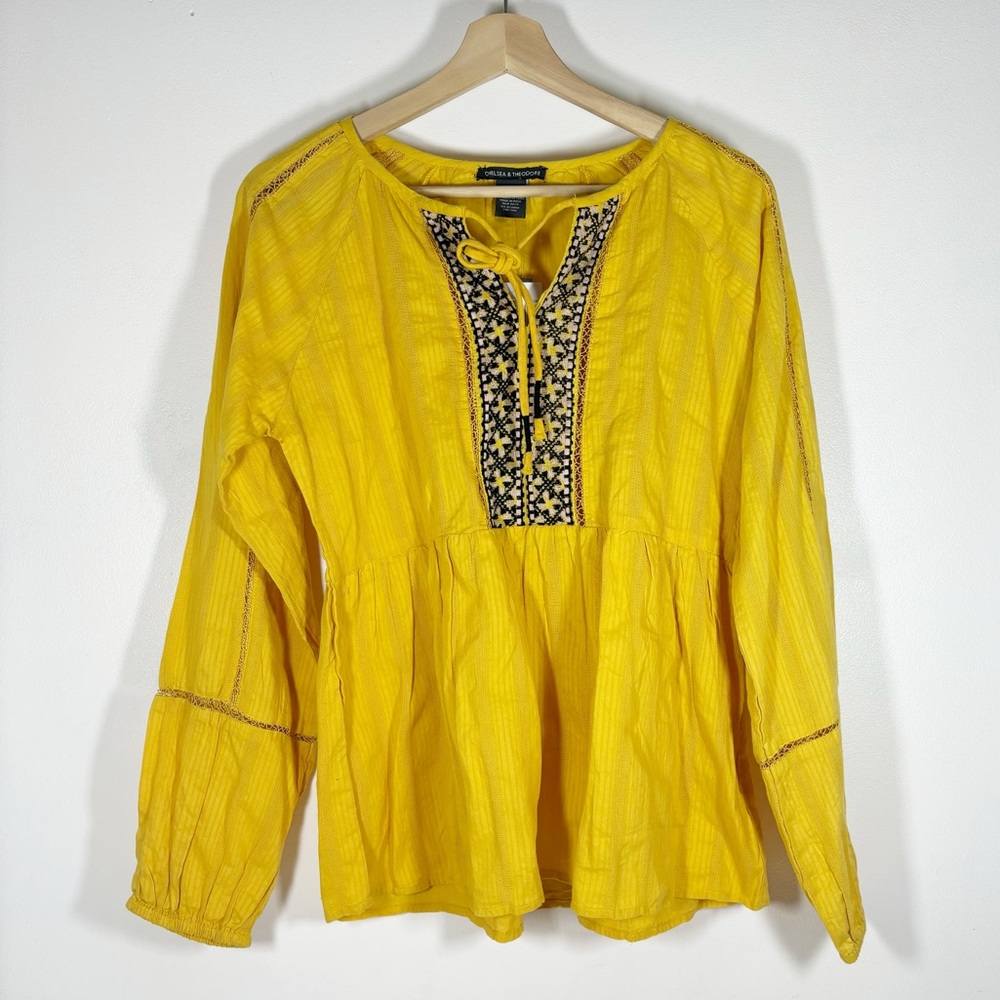 NWT Chelsea & Theodore Peasant Top Long Sleeves Yellow Sz XS